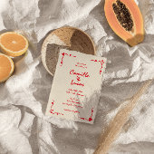 レトロお洒落手書き結婚レッド 招待状