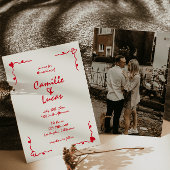 レトロお洒落手書き結婚レッド 招待状