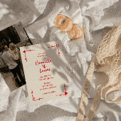 レトロお洒落手書き結婚レッド 招待状