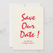 レトロお洒落手書き赤い日付を保存 招待状 (裏面)