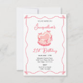 レトロお誕生日ケーキ招待状 サンキューカード (正面)