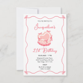 レトロお誕生日ケーキ招待状 サンキューカード