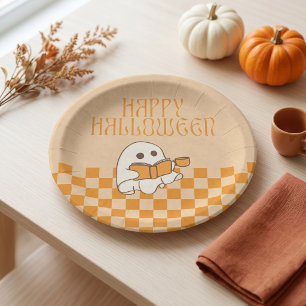 レトロかわいいおばけ ハッピーハロウィン ペーパープレート