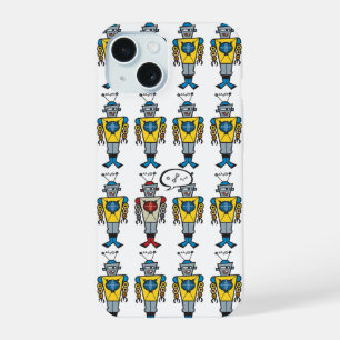 レトロかわいいおもしろいおもしろいおもちゃ漫画トーキングロボット iPhone 15ケース