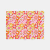 レトロかわいいお花デザイン♡ピンク フリースブランケット (正面(横))