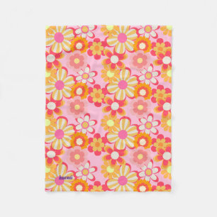 レトロかわいいお花デザイン♡ピンク フリースブランケット
