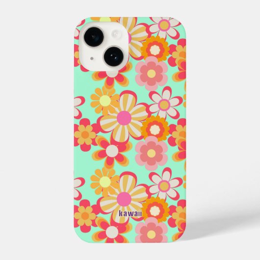 レトロかわいいお花デザイン♡ミントグリーン iPhoneケース (裏面)