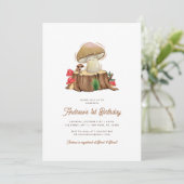 レトロかわいいかわいいリトルキノコ1st誕生日 招待状 (スタンド正面)