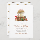 レトロかわいいかわいいリトルキノコ1st誕生日 招待状 (正面/裏面)