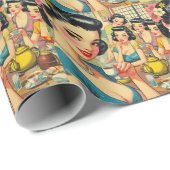 レトロかわいいアジアガールイラストレーション ラッピングペーパー (ロールコーナー)