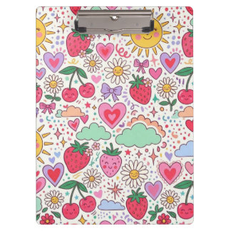 レトロかわいいイチゴと太陽とハートのハッピー クリップボード