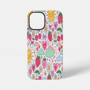 レトロかわいいイチゴと太陽とハートのハッピー iPhone 12 MINIケース