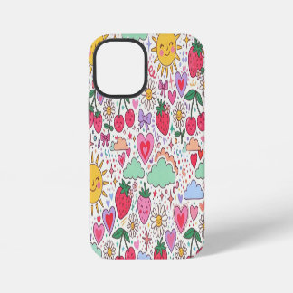 レトロかわいいイチゴと太陽とハートのハッピー iPhone 12 MINIケース