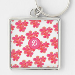 レトロかわいいイニシャルモノグラムボタニカルフローラ キーホルダー