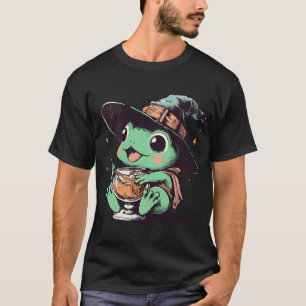 レトロかわいいウィッチーフロッグドリンクオレンジジュースT-Shir Tシャツ