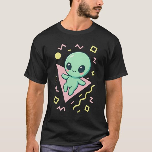 レトロかわいいエイリアンの幾何学模様バック Tシャツ (正面)