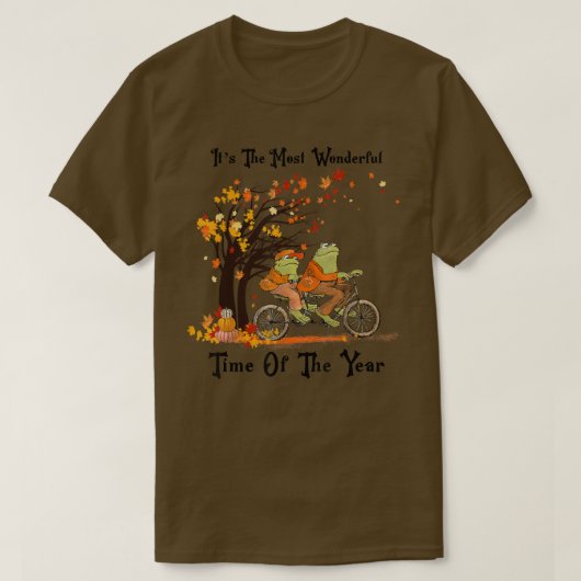 レトロかわいいカエル乗馬バイク紅葉秋Fr Tシャツ (デザイン正面)