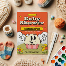 レトロかわいいカップケーキベビーシャワー招待状