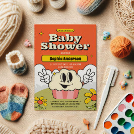 レトロかわいいカップケーキベビーシャワー招待状 招待状