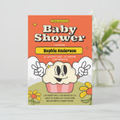 レトロかわいいカップケーキベビーシャワー招待状 招待状 (スタンド正面)