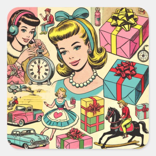 レトロかわいいガーリー漫画 スクエアシール (正面)