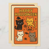 レトロかわいいキャッツハロウィン招待状カード 招待状 (正面/裏面)