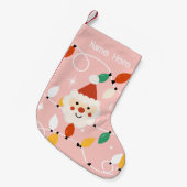 レトロかわいいサンタとフェアリーライトピンク スモールクリスマスストッキング (正面 (吊り時))