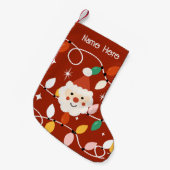 レトロかわいいサンタとフェアリーライトレッド スモールクリスマスストッキング (正面 (吊り時))