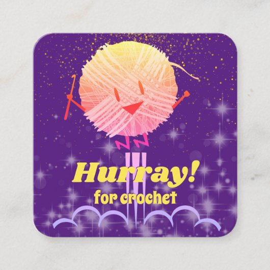 レトロかわいいジャンプ落書きヤーンクロシェのフックバス スクエア名刺 (正面)