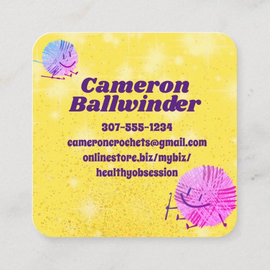 レトロかわいいジャンプ落書きヤーンクロシェのフックバス スクエア名刺 (裏面)