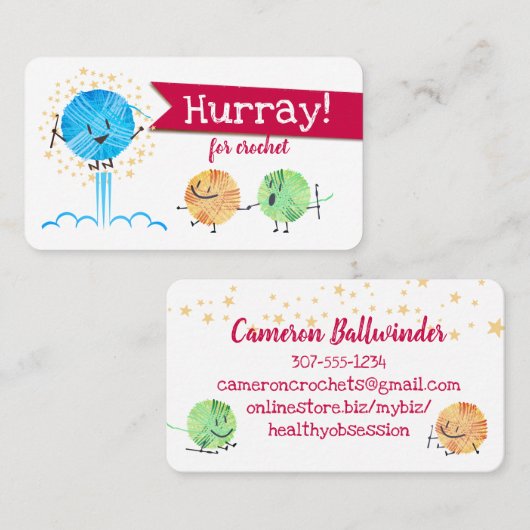 レトロかわいいジャンプ落書きヤーンクロシェのフック 名刺 (正面/裏面)