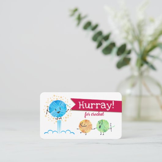 レトロかわいいジャンプ落書きヤーンクロシェのフック 名刺 (スタンド正面)