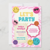 レトロかわいいスマイルカラフル誕生日招待状 招待状 (正面)