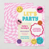 レトロかわいいスマイルカラフル誕生日招待状 招待状 (正面/裏面)