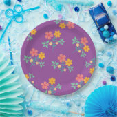 レトロかわいいデイジーブーケパターンin紫 ペーパープレート (パーティー)