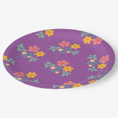 レトロかわいいデイジーブーケパターンin紫 ペーパープレート (アングル)