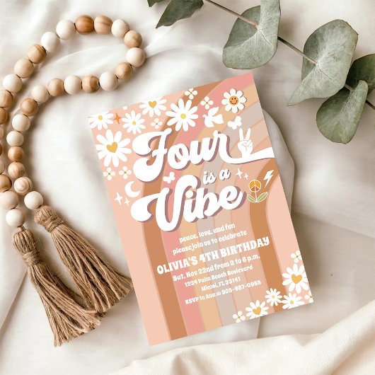 レトロかわいいデイジー誕生日招待状 招待状