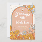 レトロかわいいデイジー誕生日 招待状 (正面)