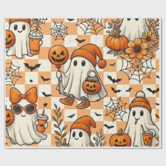 レトロかわいいハロウィンのおばけの包装紙 ラッピングペーパー