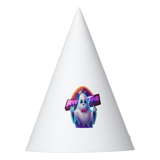 レトロかわいいハロウィーン幽霊アートワーク – Neon パーティーハット (正面)