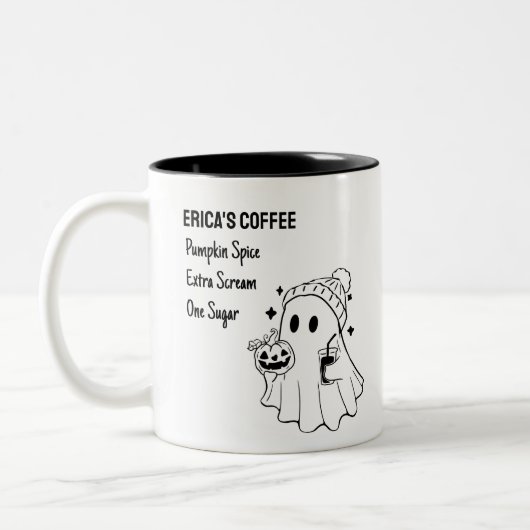 レトロかわいいハロウィーン幽霊カスタマイズ可能なコーヒーマグ ツートーンマグカップ (左)