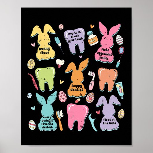レトロかわいいバニー歯の歯科分科歯科おもしろい医 ポスター (正面)