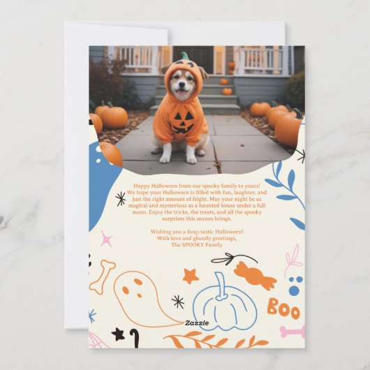 レトロかわいいピンクのオレンジパステルハロウィンフォト シーズンカード (裏面)