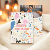 レトロかわいいピンクのオレンジパステルハロウィンフォト シーズンカード