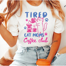 レトロかわいいピンクのコーヒークラブの疲れた猫ママたち