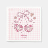 レトロかわいいピンクボウコケット1歳の誕生日 スタンダードカクテルナプキン (正面)
