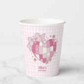 レトロかわいいピンクボウコケット1歳の誕生日 紙コップ (裏面)