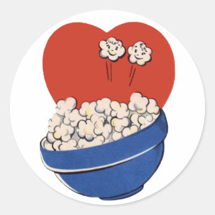 レトロかわいいユーモア、映画のためのポップコーンのボウル! ラウンドシール