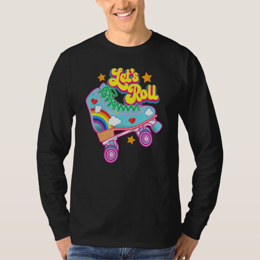 レトロかわいいロ転がーラースケートローラースケーター Tシャツ (正面)