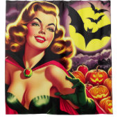 レトロかわいいヴァンパイアのピンアップ シャワーカーテン (正面)